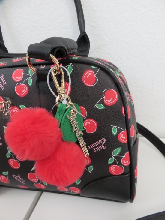 Juicy Couture Black Cherry Print Satchel with Red Pom Charm NWT display picture 1